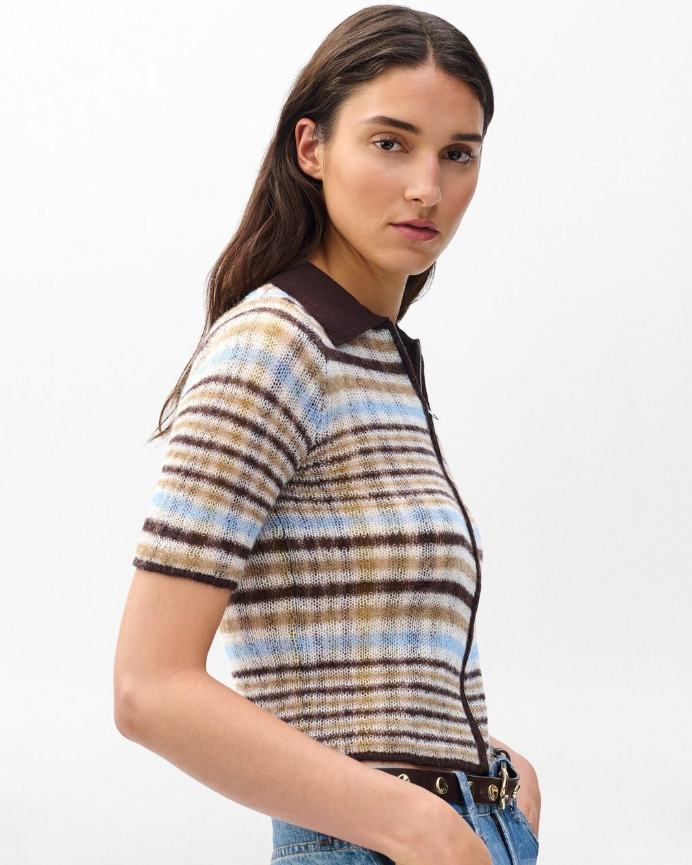 Leva Plaid Zip Polo Sweater Ivory Multi - Image 3
