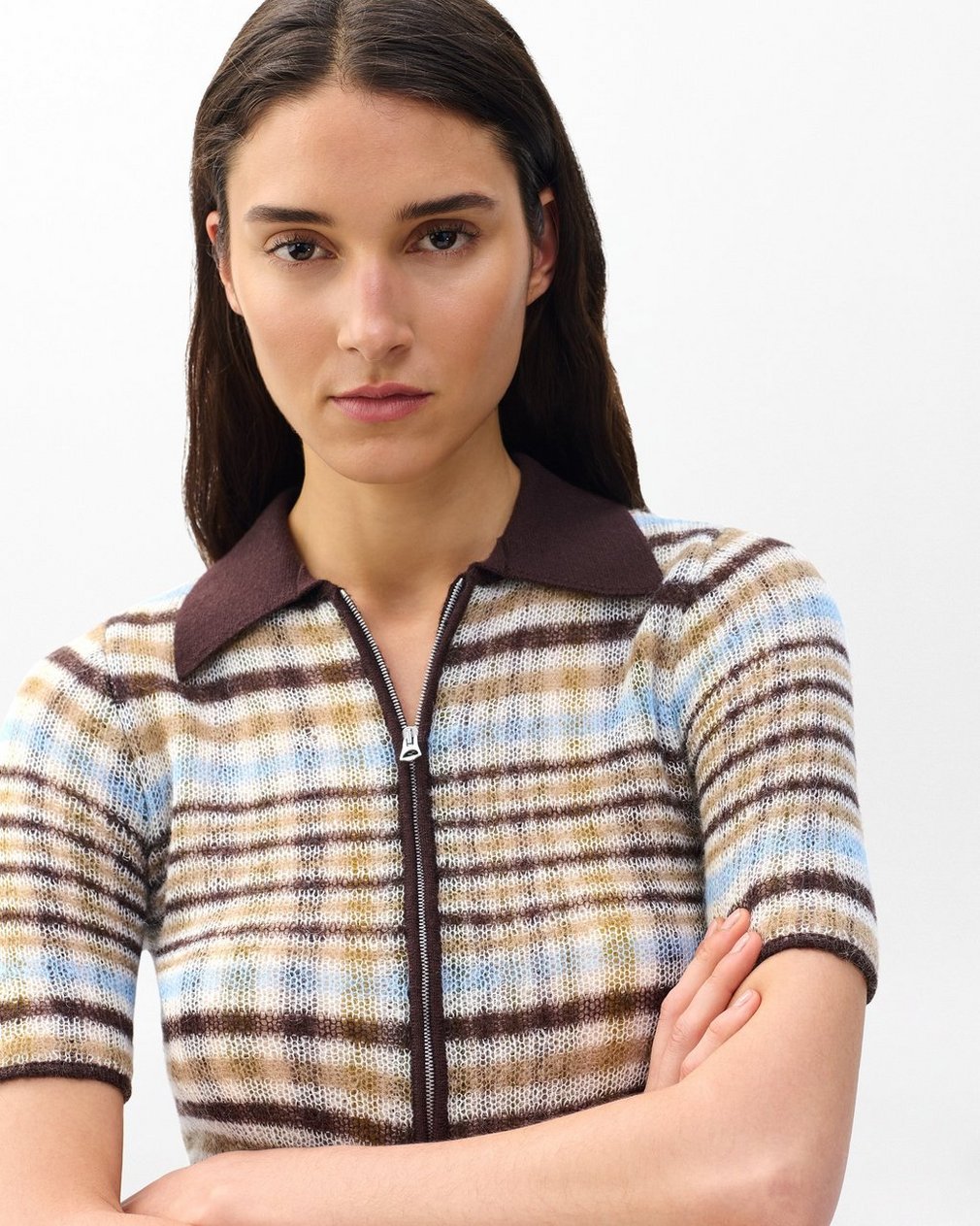 Leva Plaid Zip Polo Sweater Ivory Multi - Image 4