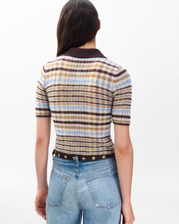 Leva Plaid Zip Polo Sweater Ivory Multi - Image 6