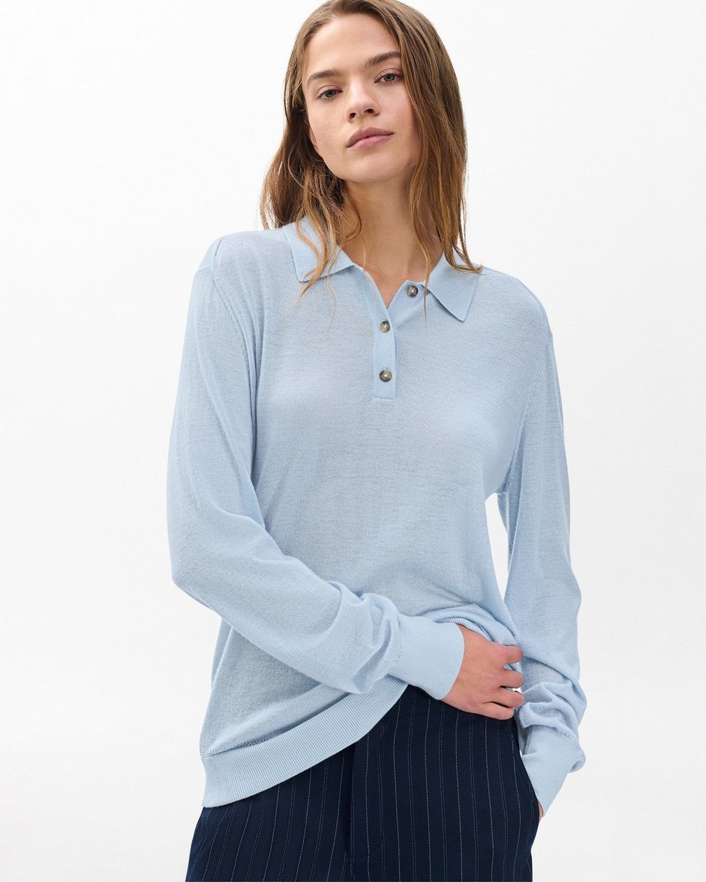 Adeline Lightweight Cashmere Polo Light Blue