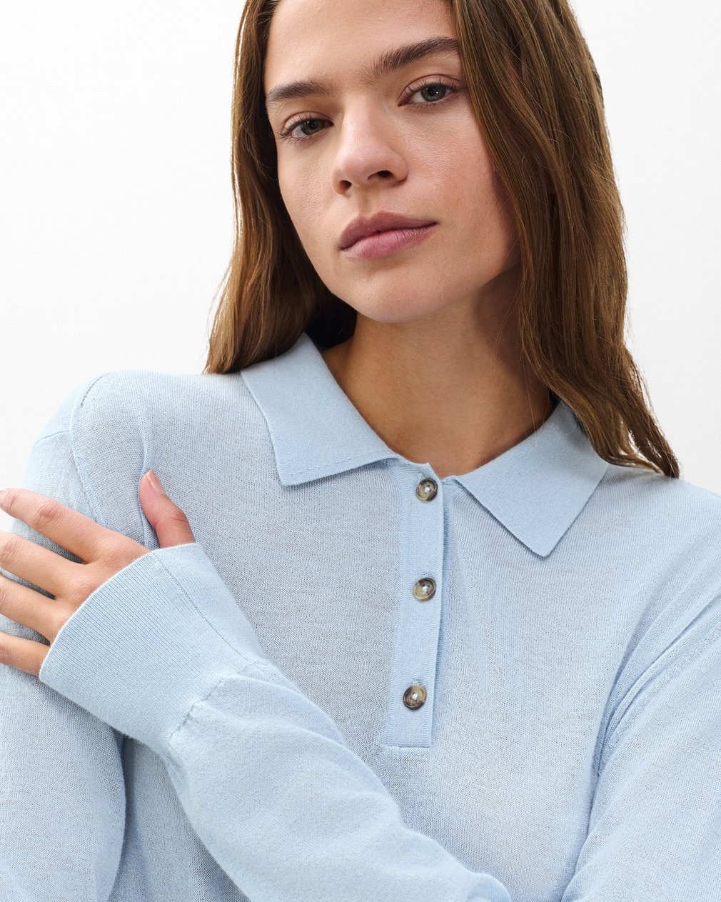 Adeline Lightweight Cashmere Polo Light Blue - Image 4