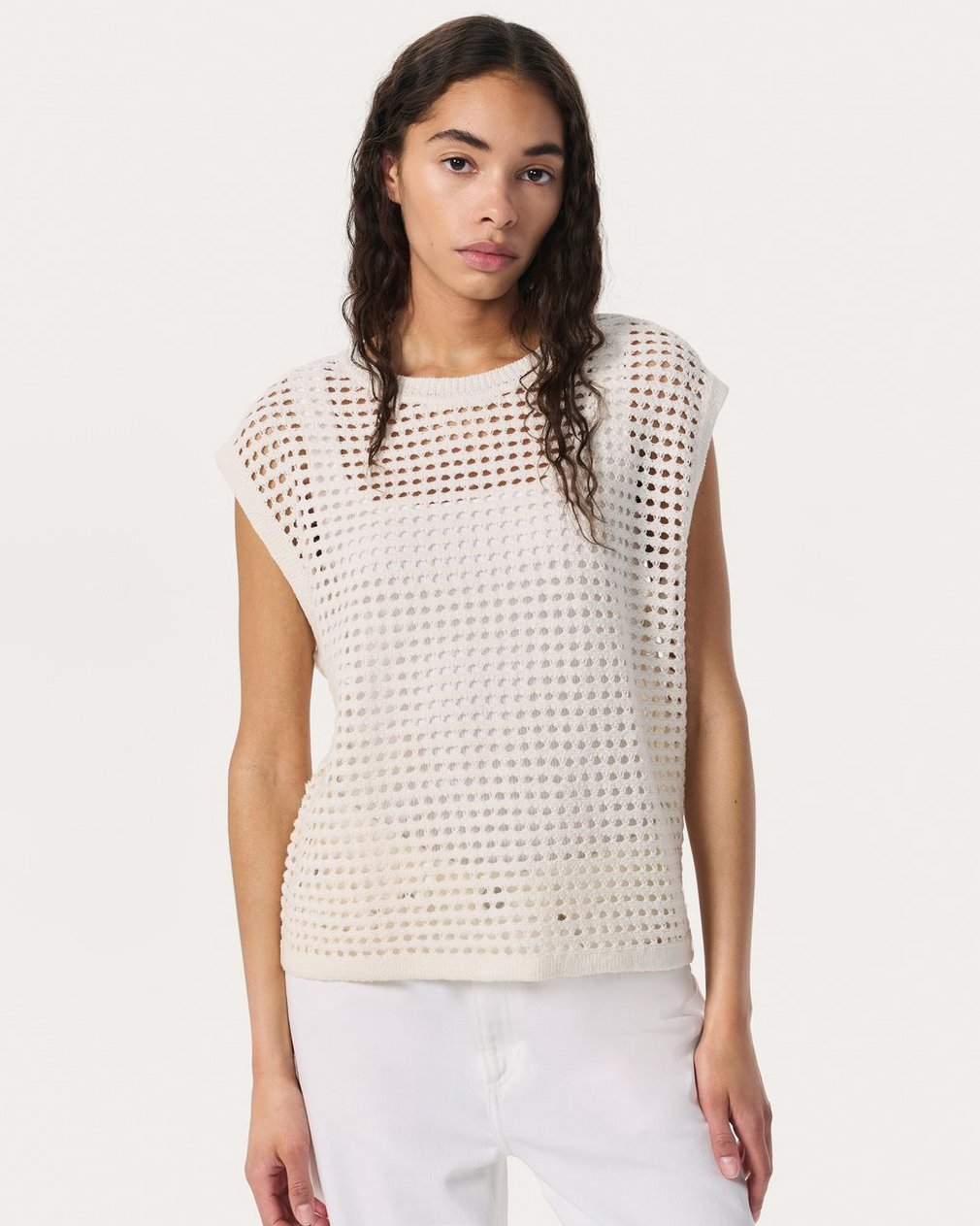 Ezra Open-Knit Vest White