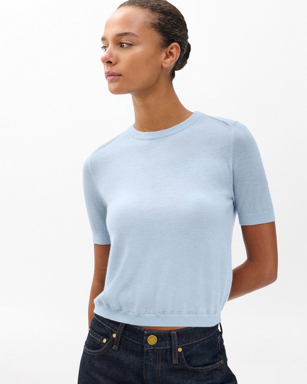 Adeline Lightweight Cashmere T Shirt Light Blue