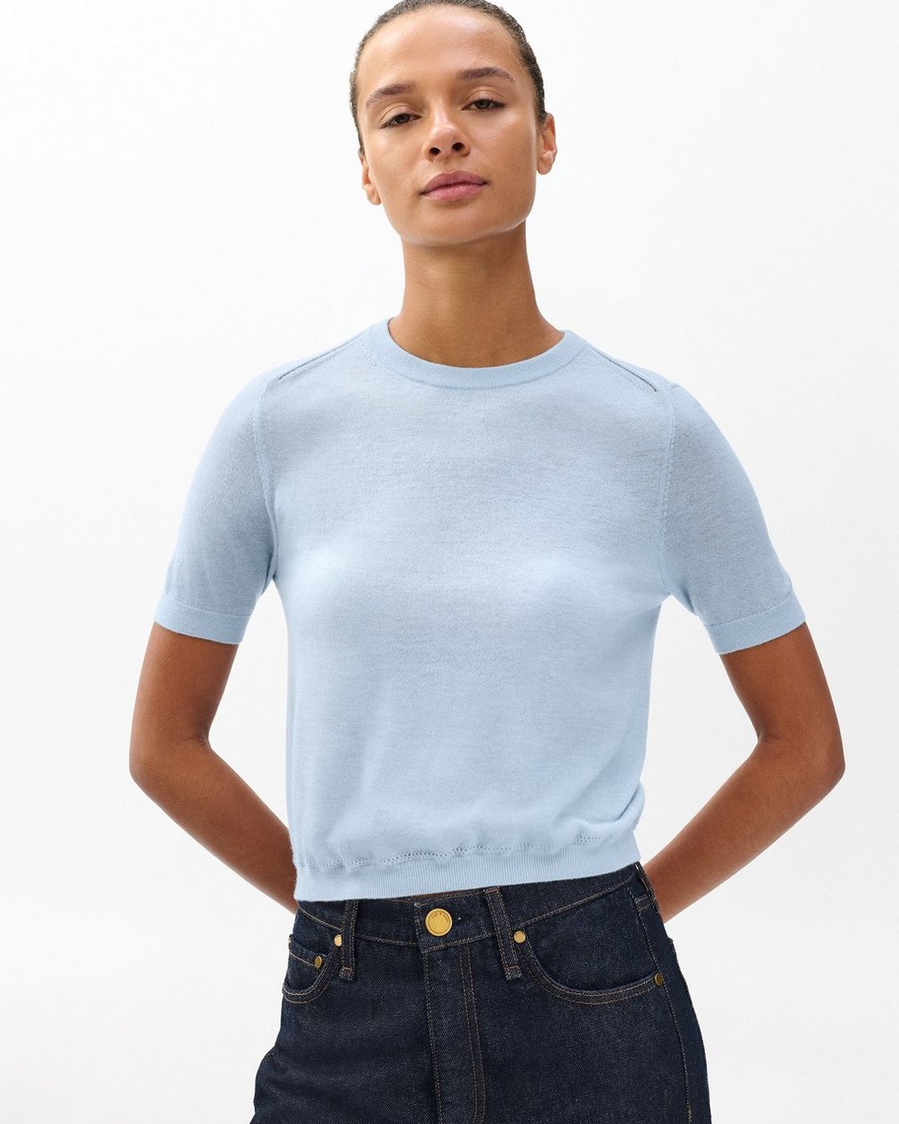 Adeline Lightweight Cashmere T Shirt Light Blue - Image 5