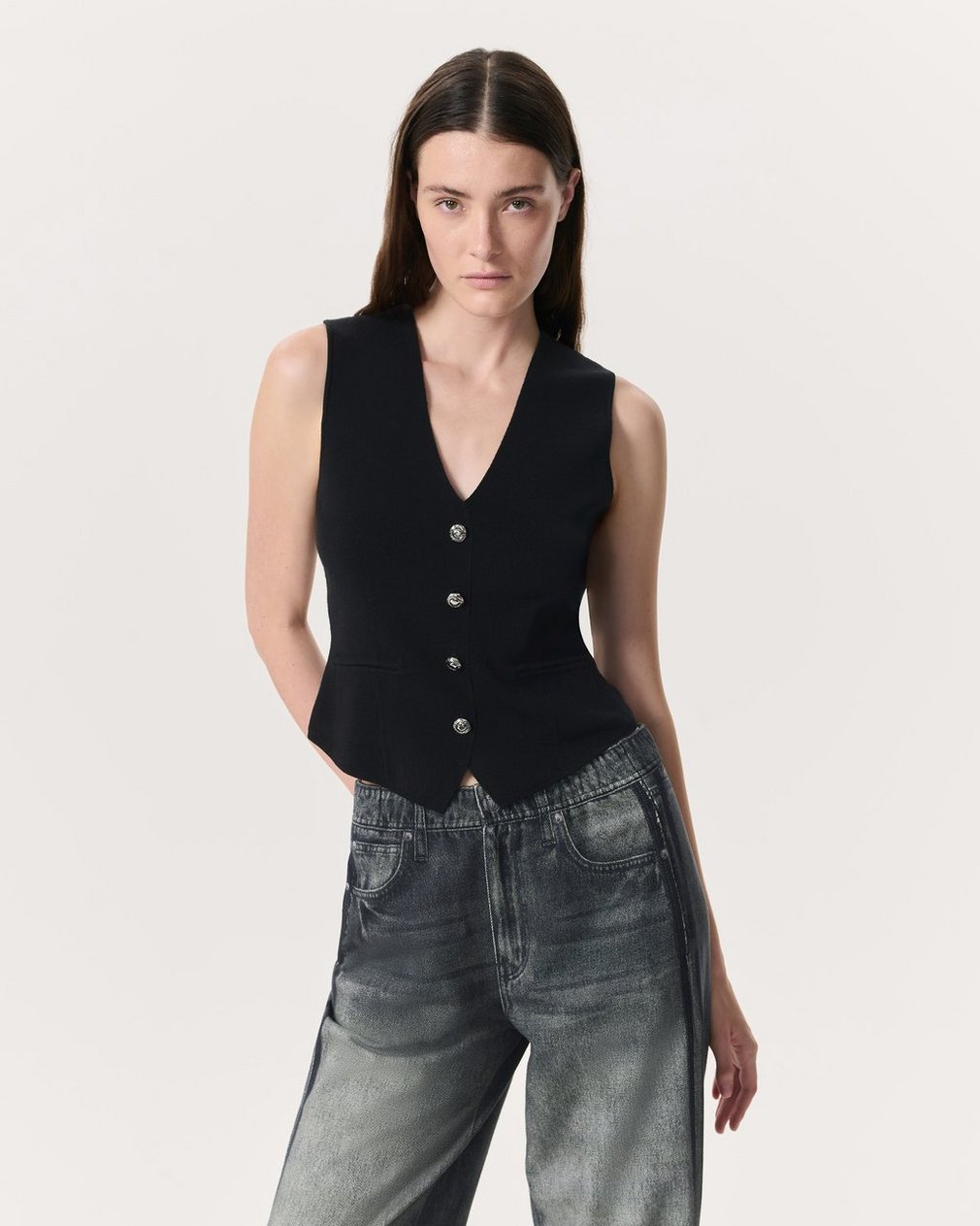 Ella Merino Wool-Blend Sweater Vest Black