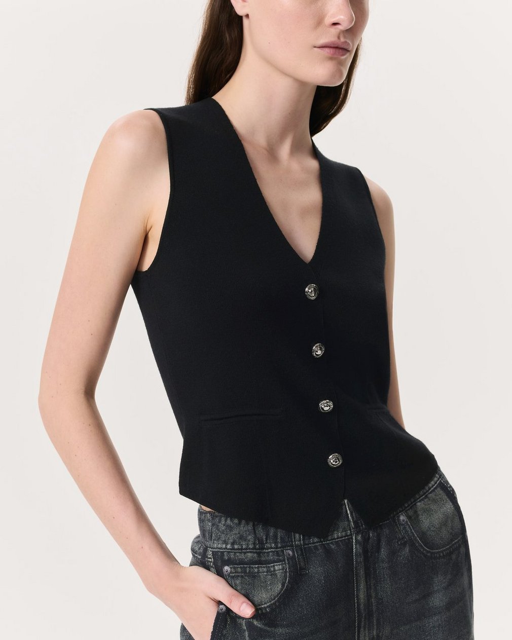 Ella Merino Wool-Blend Sweater Vest Black - Image 3