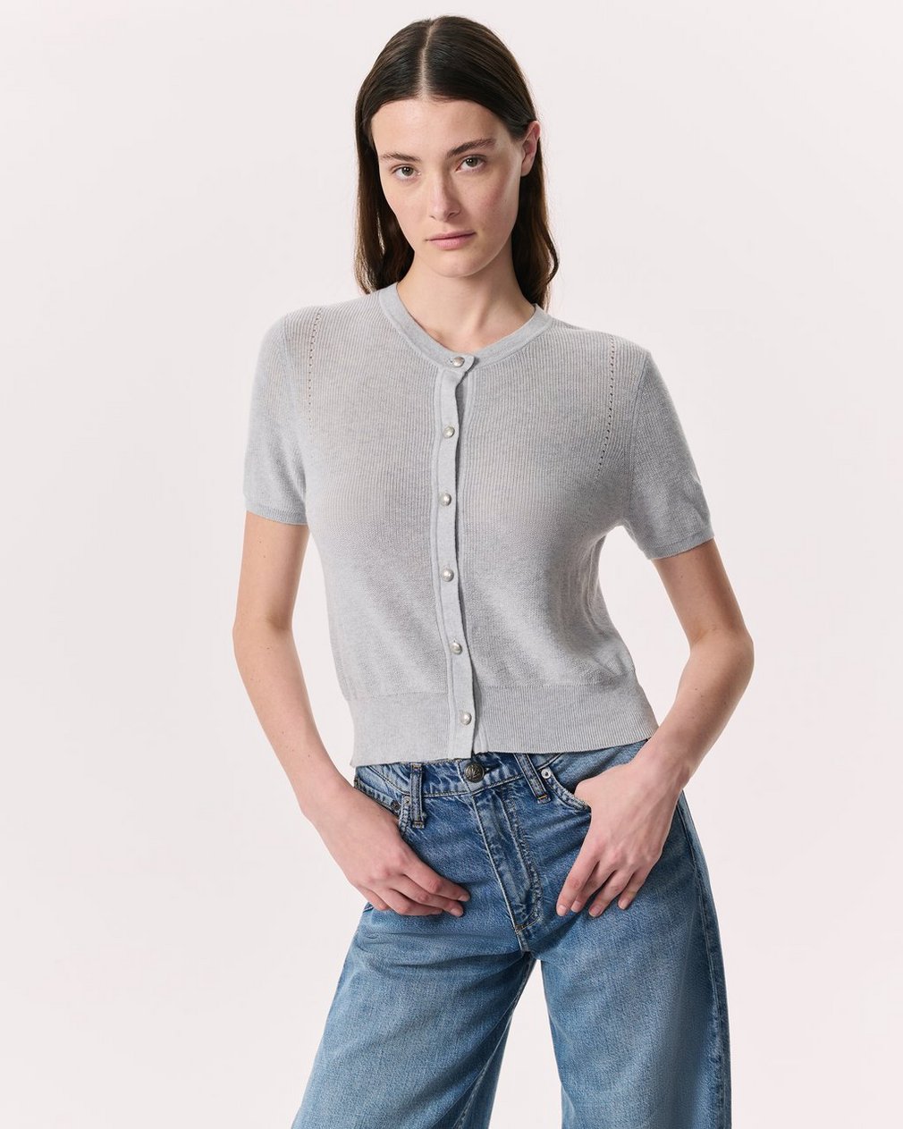 Dina Cotton-Cashmere Cardigan Heather Grey