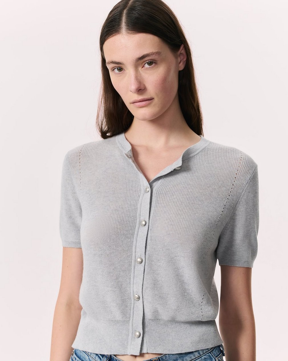 Dina Cotton-Cashmere Cardigan Heather Grey - Image 3