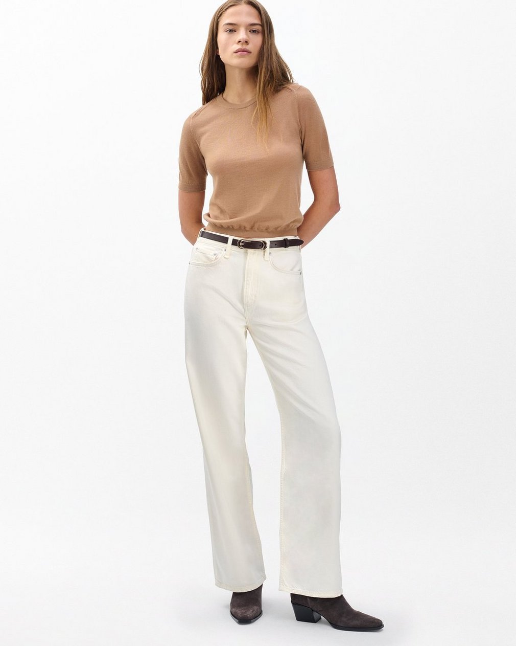 Adeline Lightweight Cashmere T Shirt Camel - Image 3