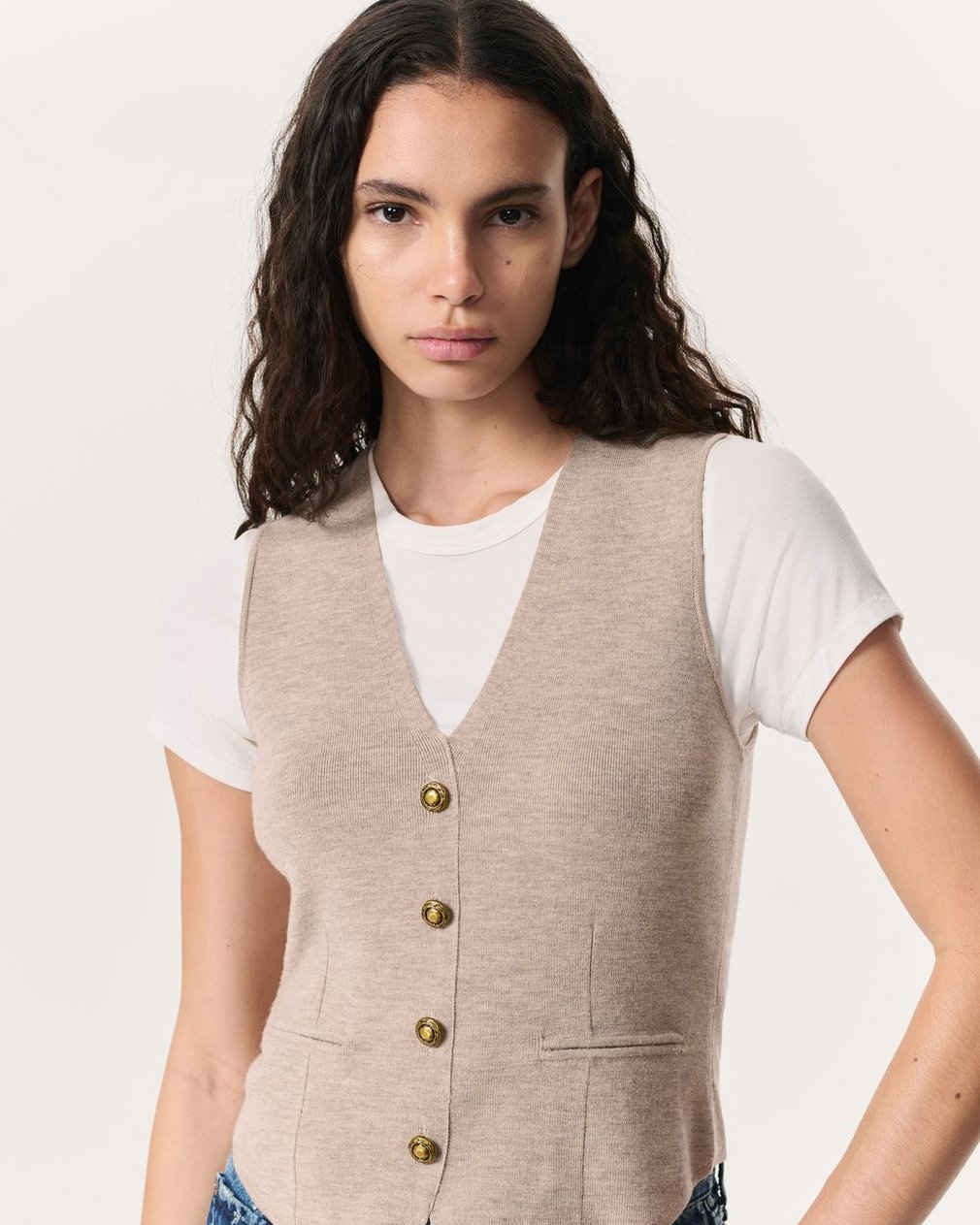 Ella Merino Wool-Blend Sweater Vest Dark Taupe