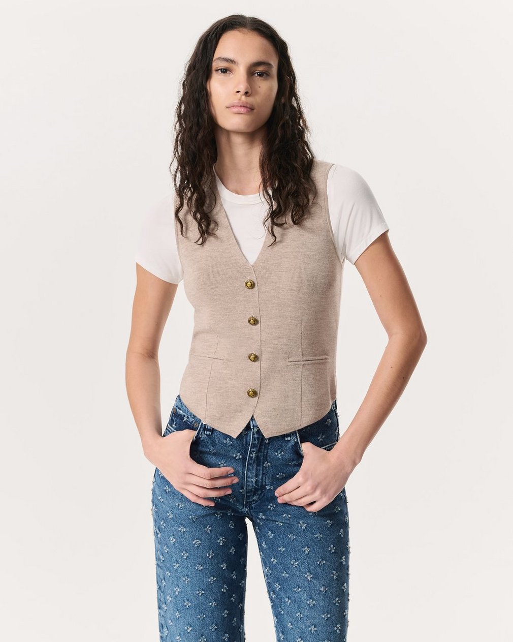 Ella Merino Wool-Blend Sweater Vest Dark Taupe - Image 3