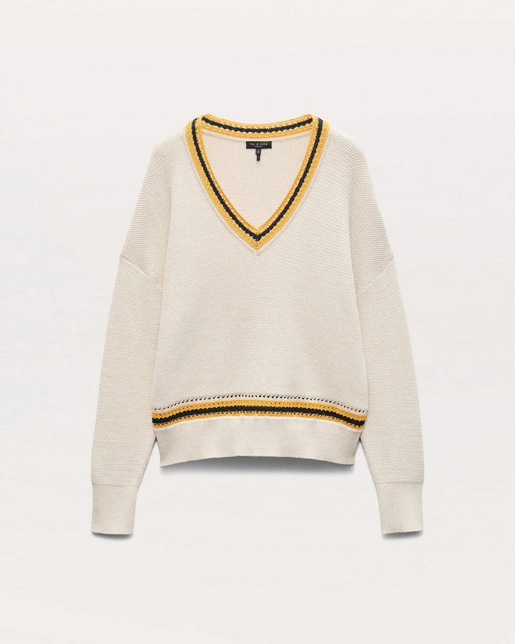 Meghan Striped Crochet-Trim V-Neck Sweater Ivory - Image 2