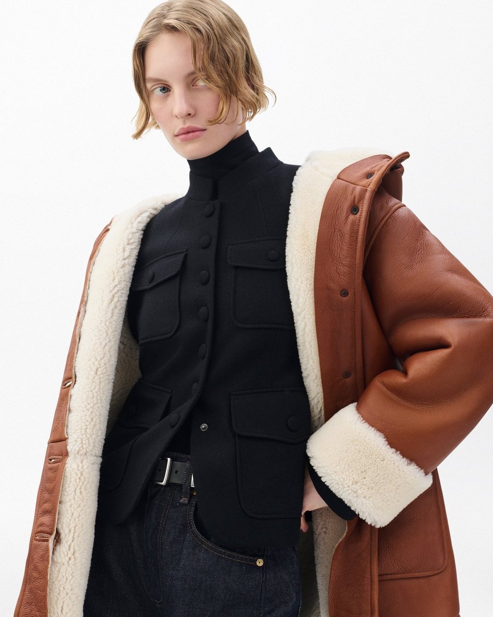Jackie Shearling Coat Cognac - Image 5