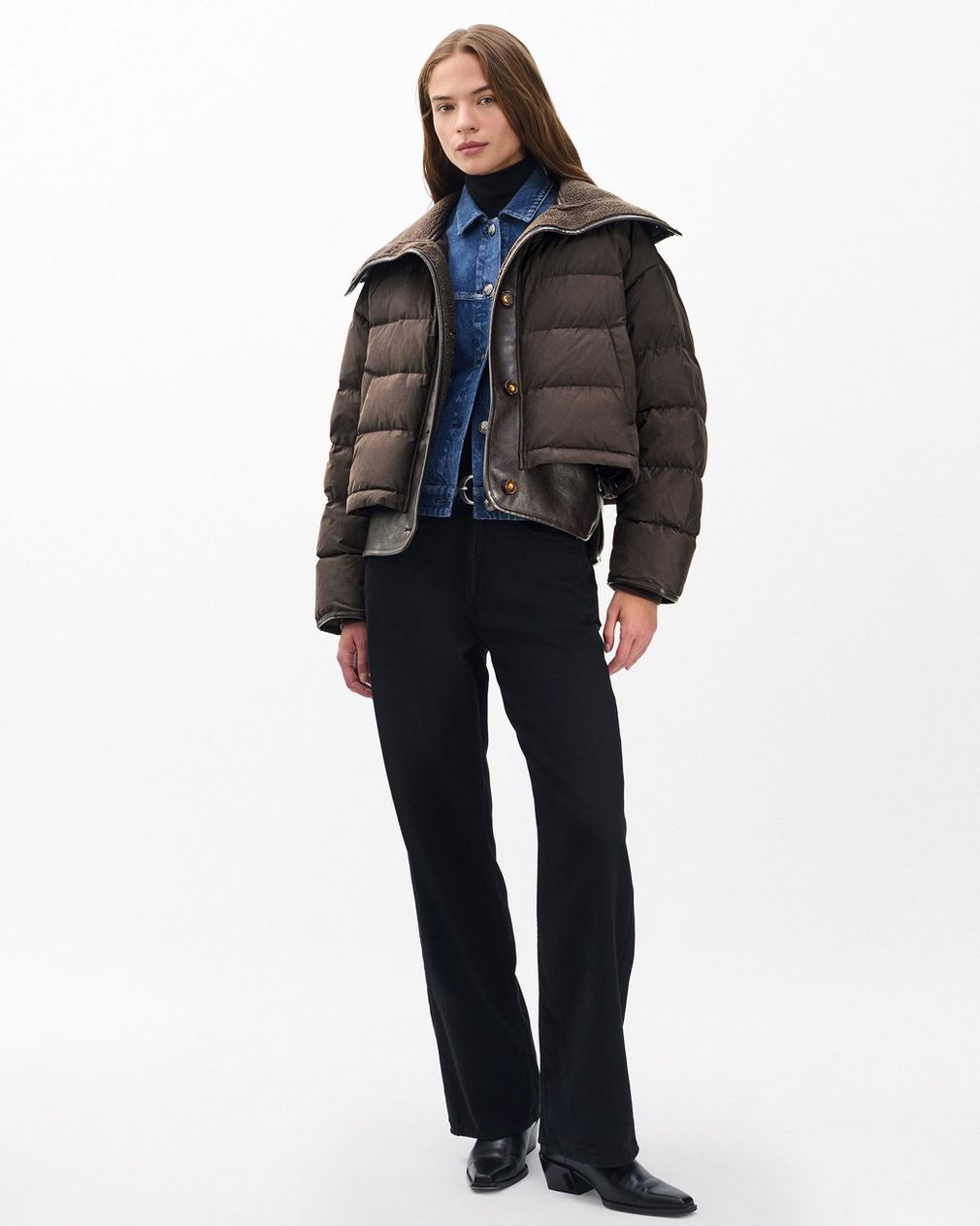 Gloria Mixed-Media Puffer Jacket Brown - Image 3