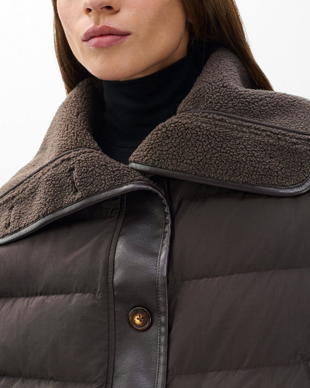 Gloria Mixed-Media Puffer Jacket Brown - Image 4