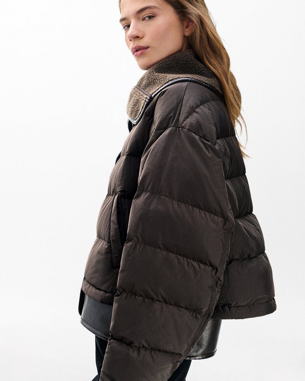 Gloria Mixed-Media Puffer Jacket Brown - Image 5