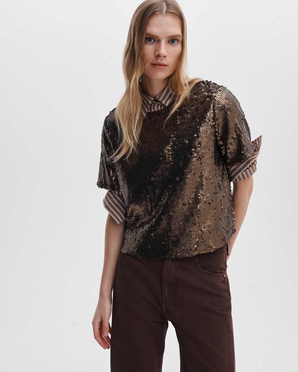 Lucy Sequined T Shirt Coffee