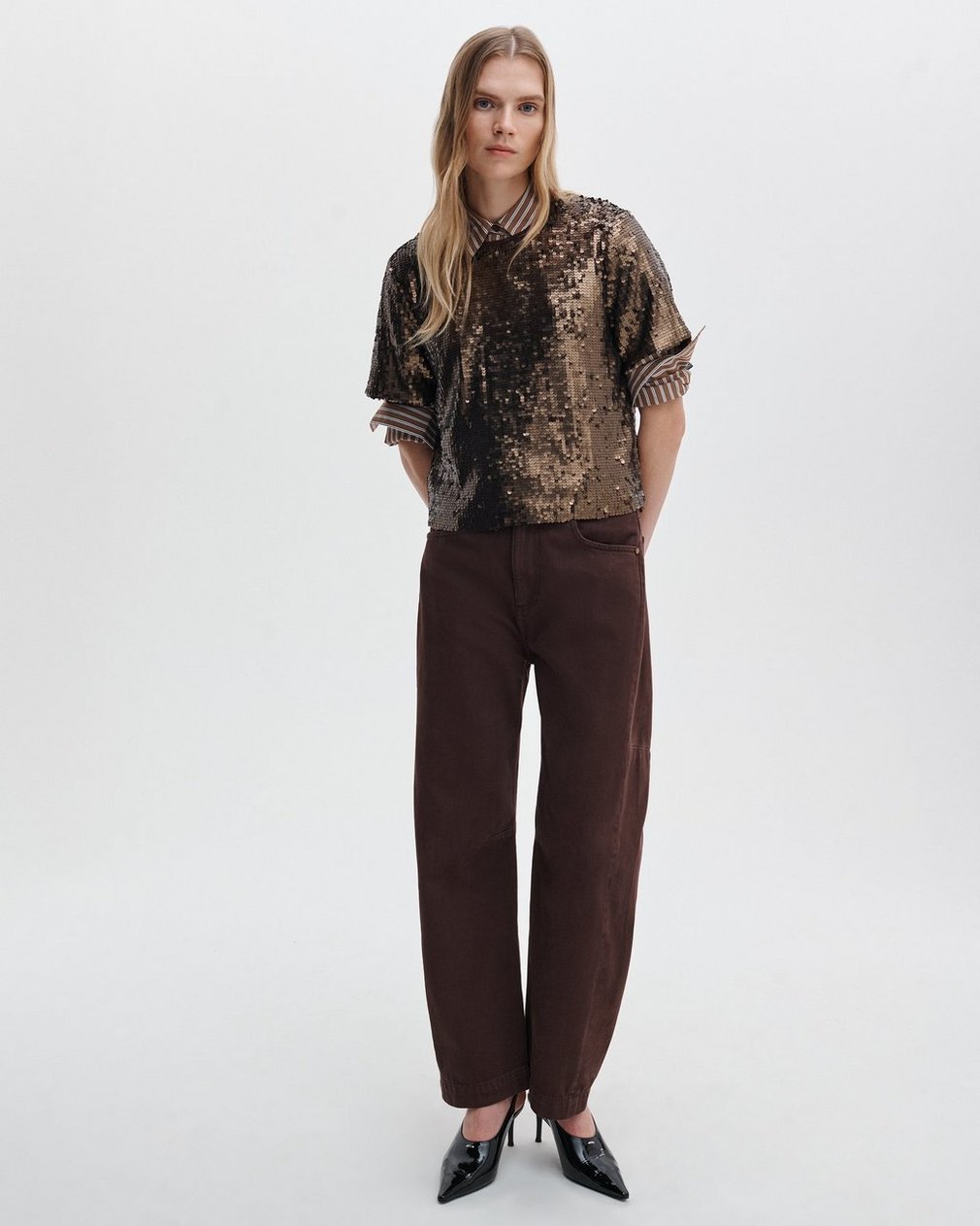 Lucy Sequined T Shirt Coffee - Image 3