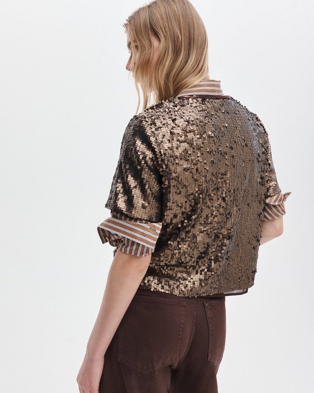Lucy Sequined T Shirt Coffee - Image 5