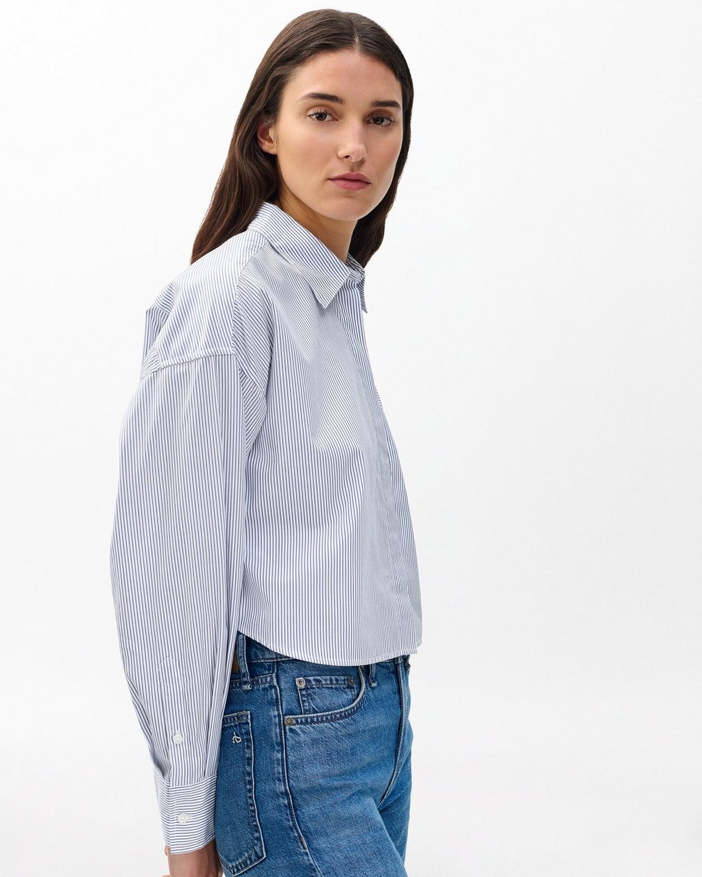 Marin Cropped Striped Shirt White Stripe