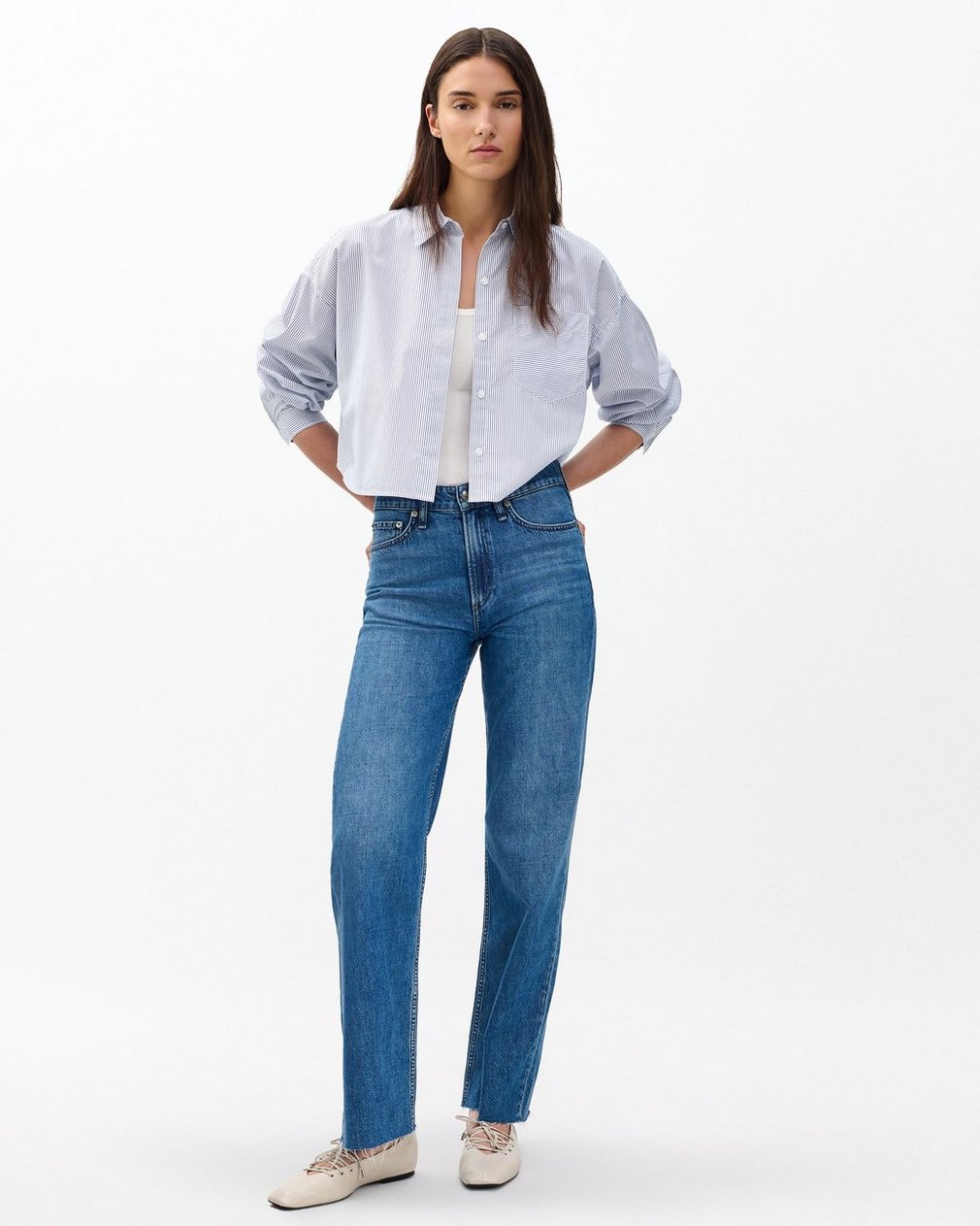 Marin Cropped Striped Shirt White Stripe - Image 3