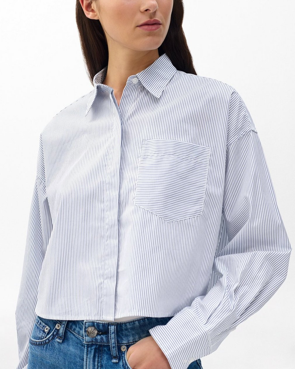 Marin Cropped Striped Shirt White Stripe - Image 4