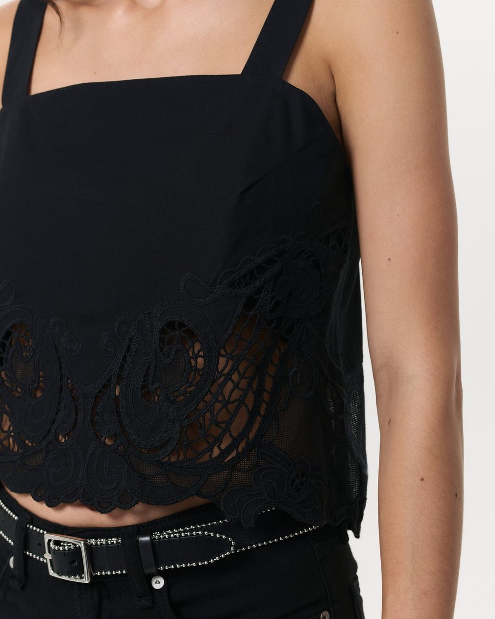 Clem Lace-Trim Poplin Tank Top Black - Image 3