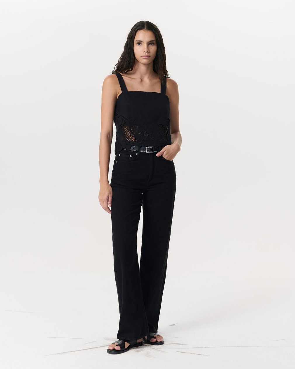 Clem Lace-Trim Poplin Tank Top Black - Image 4