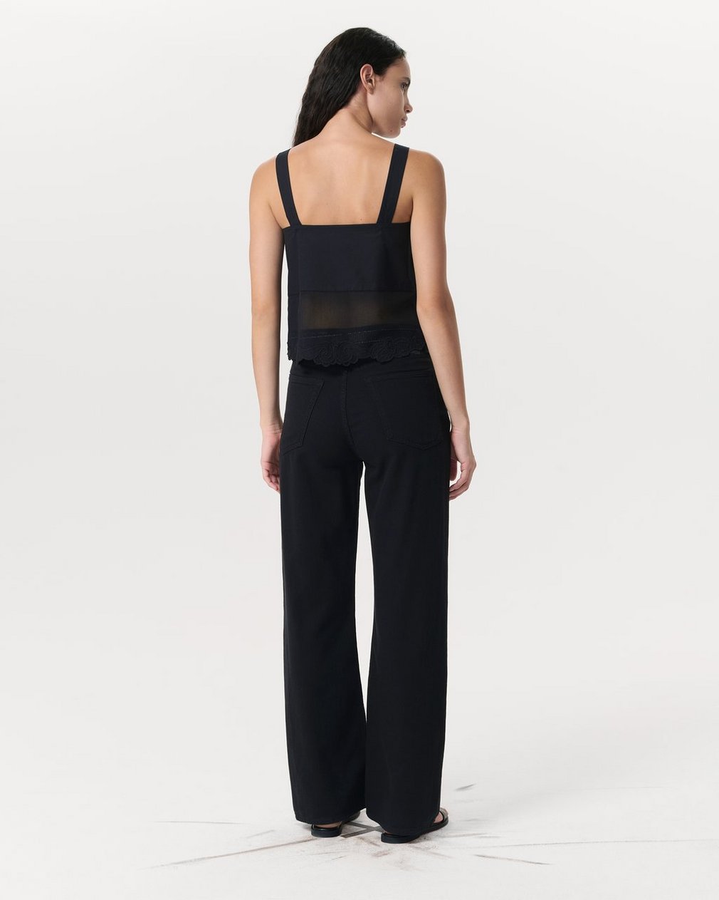 Clem Lace-Trim Poplin Tank Top Black - Image 5