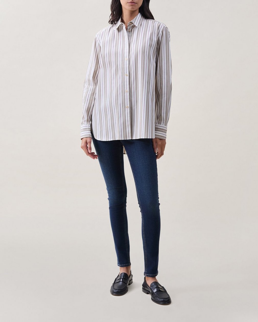 Monty Striped Poplin Shirt Taupe Stripe