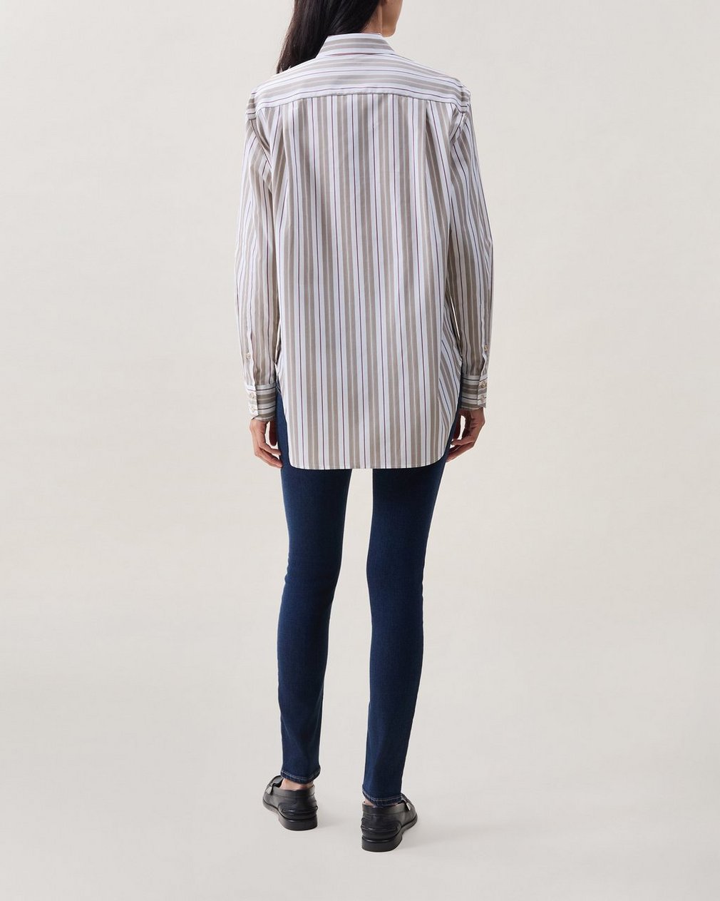Monty Striped Poplin Shirt Taupe Stripe - Image 2