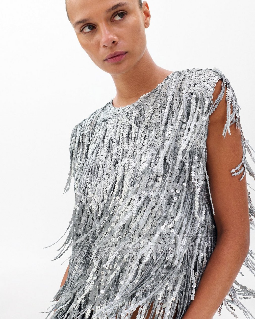 Billie Sequined Tassel Top Gunmetal