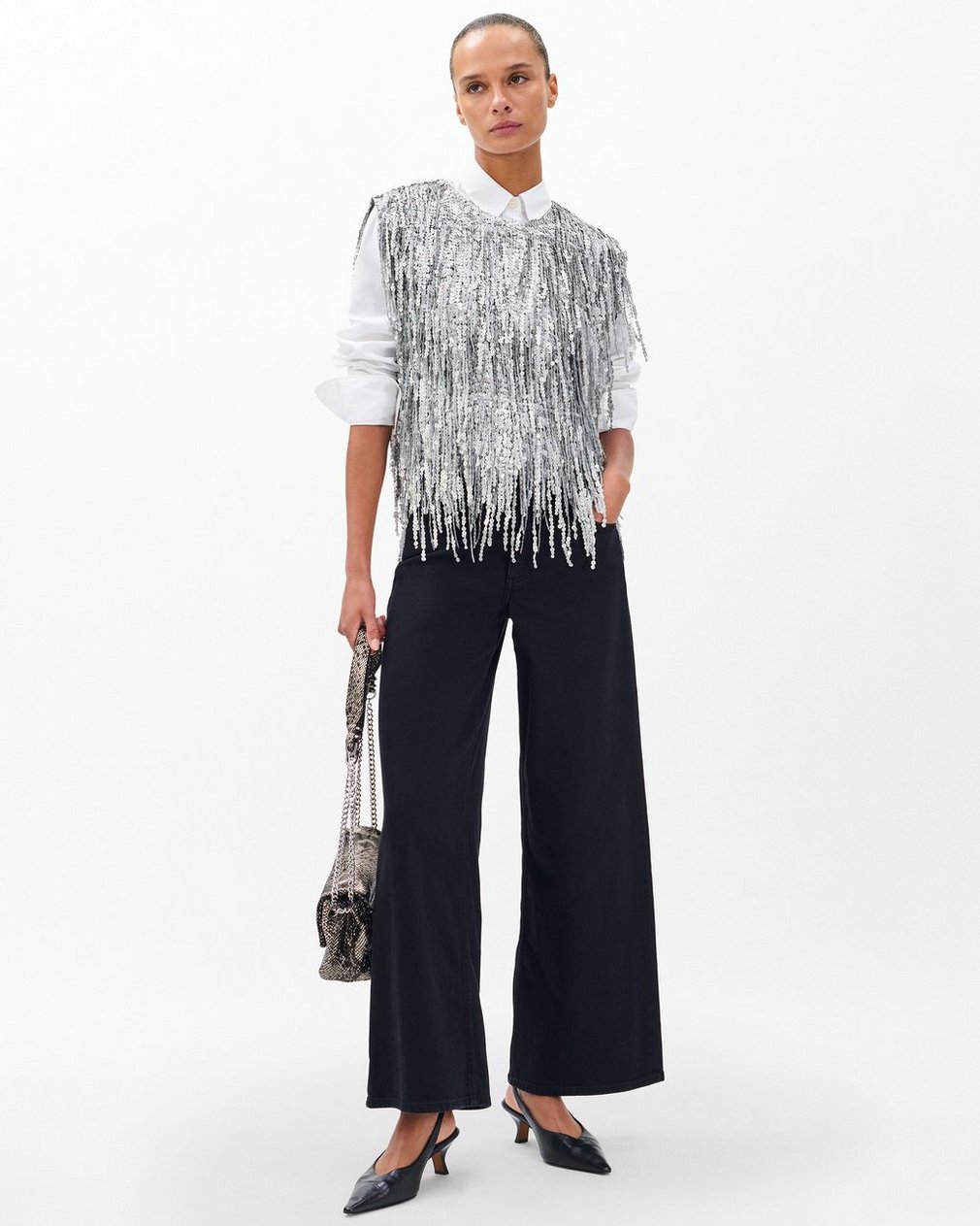 Billie Sequined Tassel Top Gunmetal - Image 3