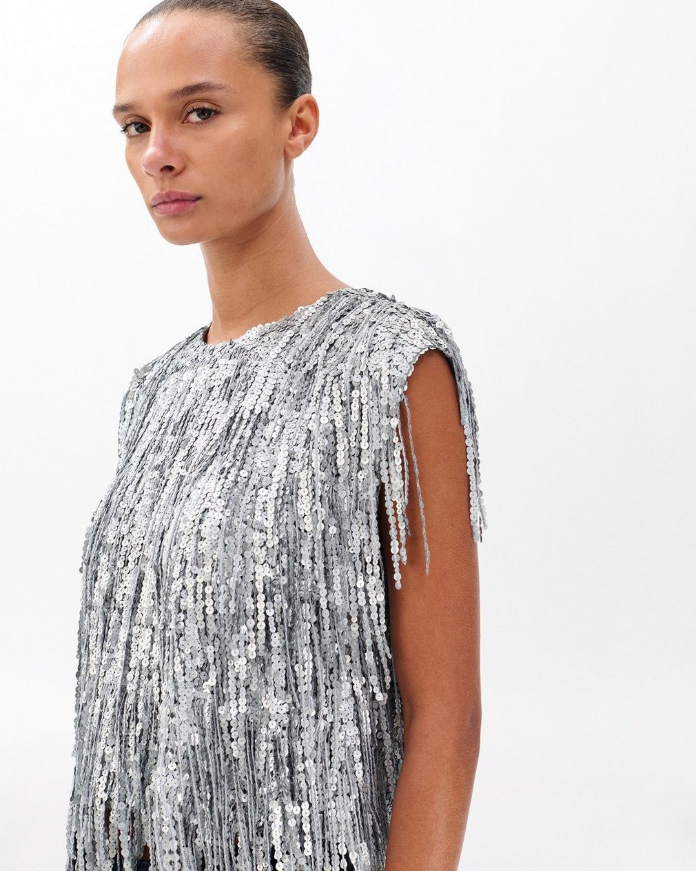 Billie Sequined Tassel Top Gunmetal - Image 4