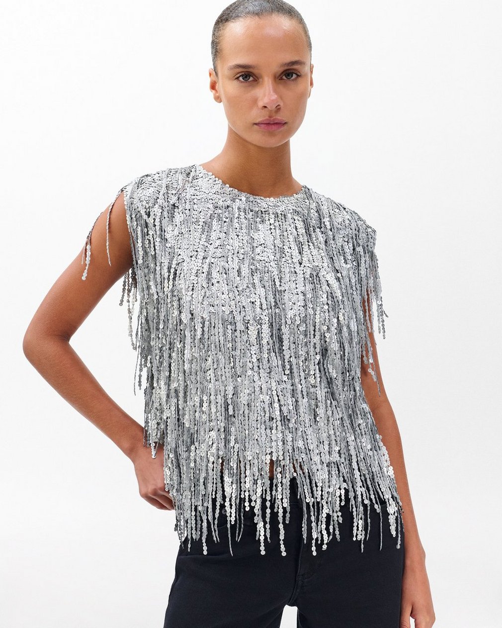Billie Sequined Tassel Top Gunmetal - Image 5