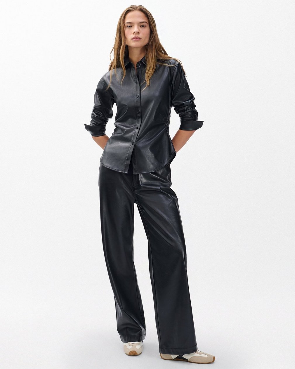 Leah Faux Leather Shirt Black - Image 3