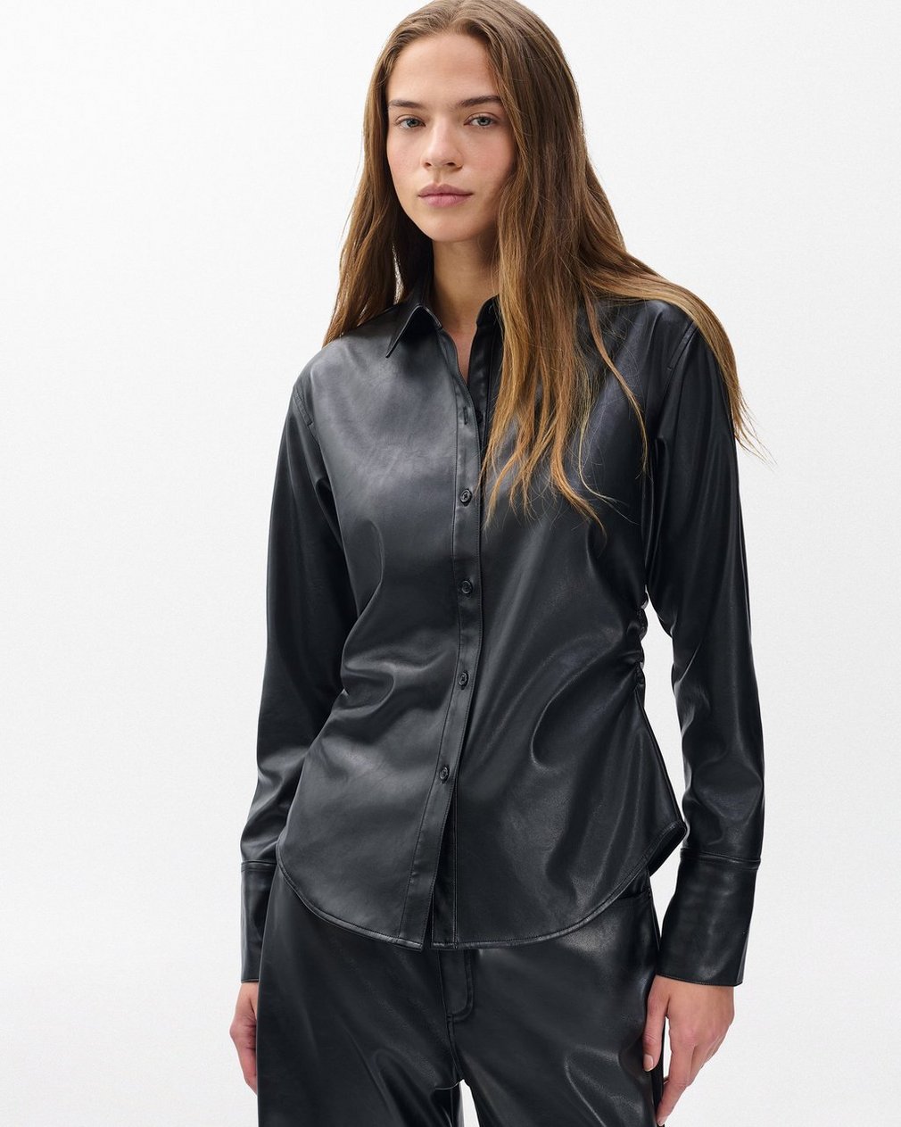 Leah Faux Leather Shirt Black - Image 4