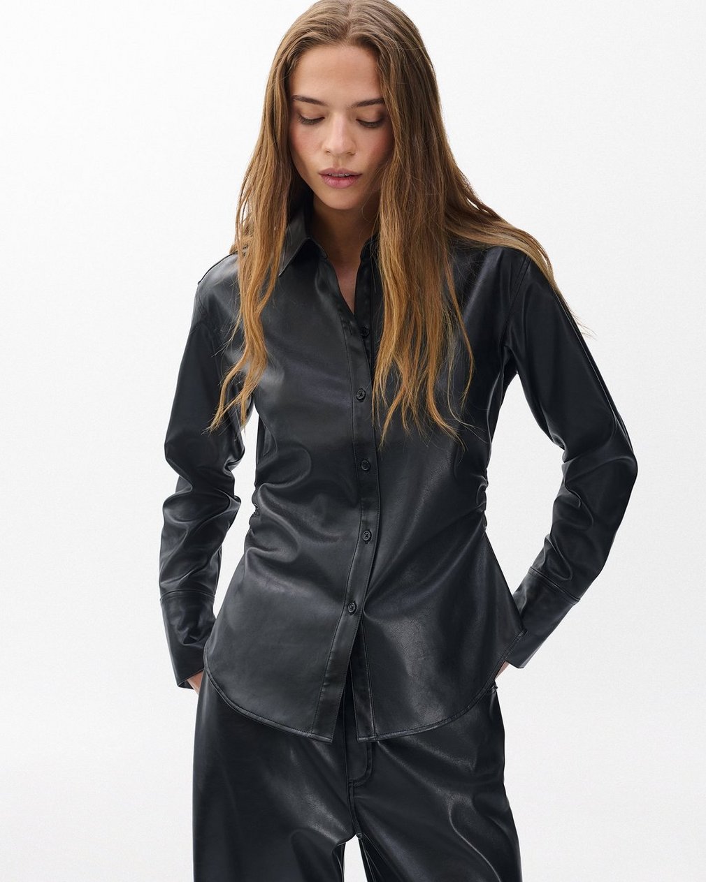 Leah Faux Leather Shirt Black - Image 5