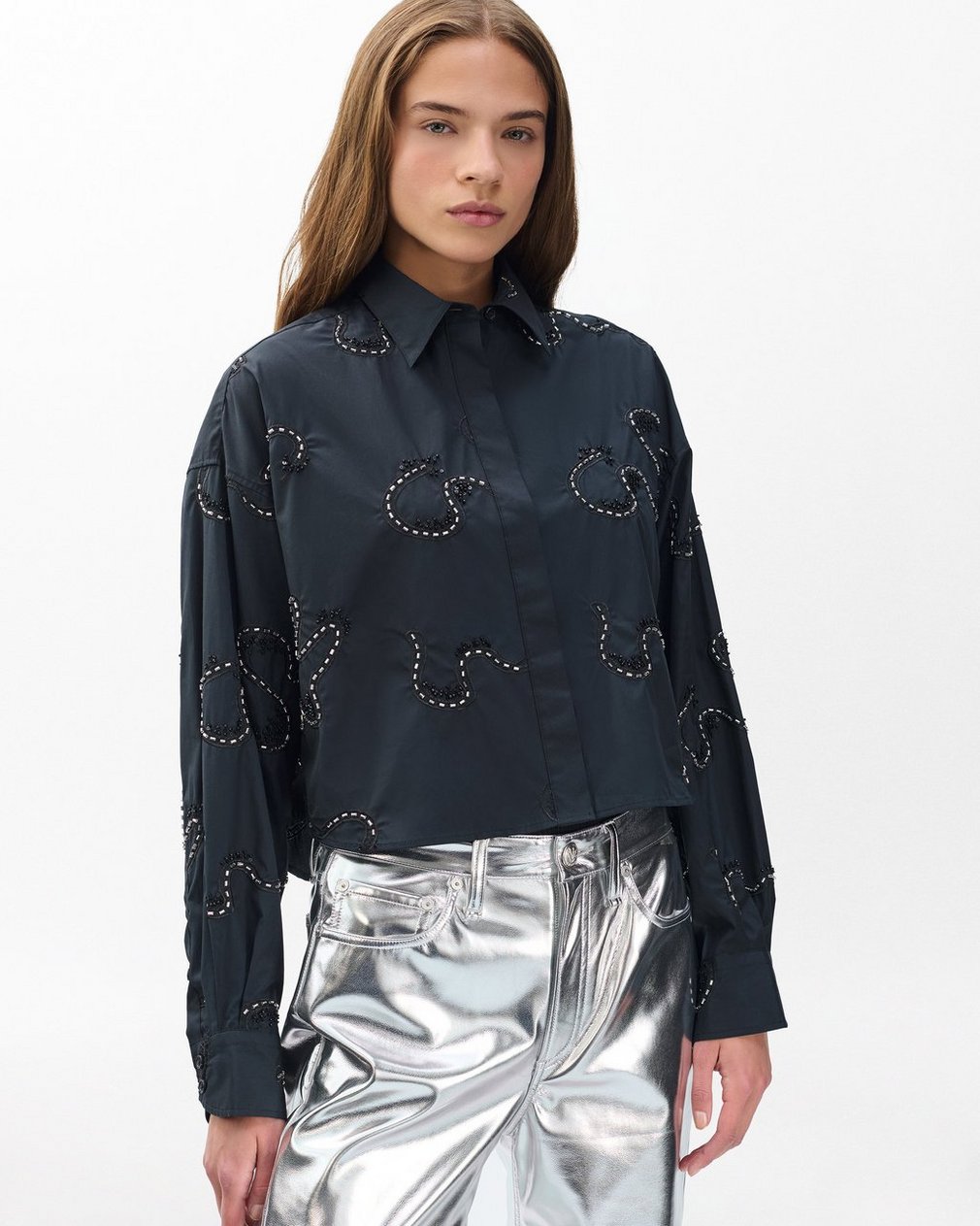Beatrice Embroidered Poplin Shirt Black Embroidery - Image 4