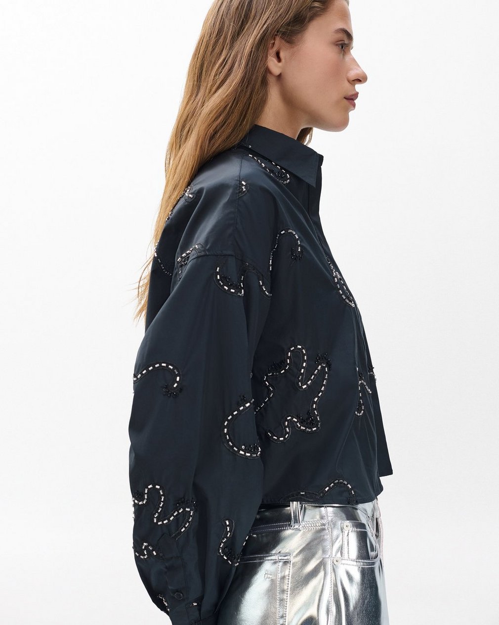 Beatrice Embroidered Poplin Shirt Black Embroidery - Image 5