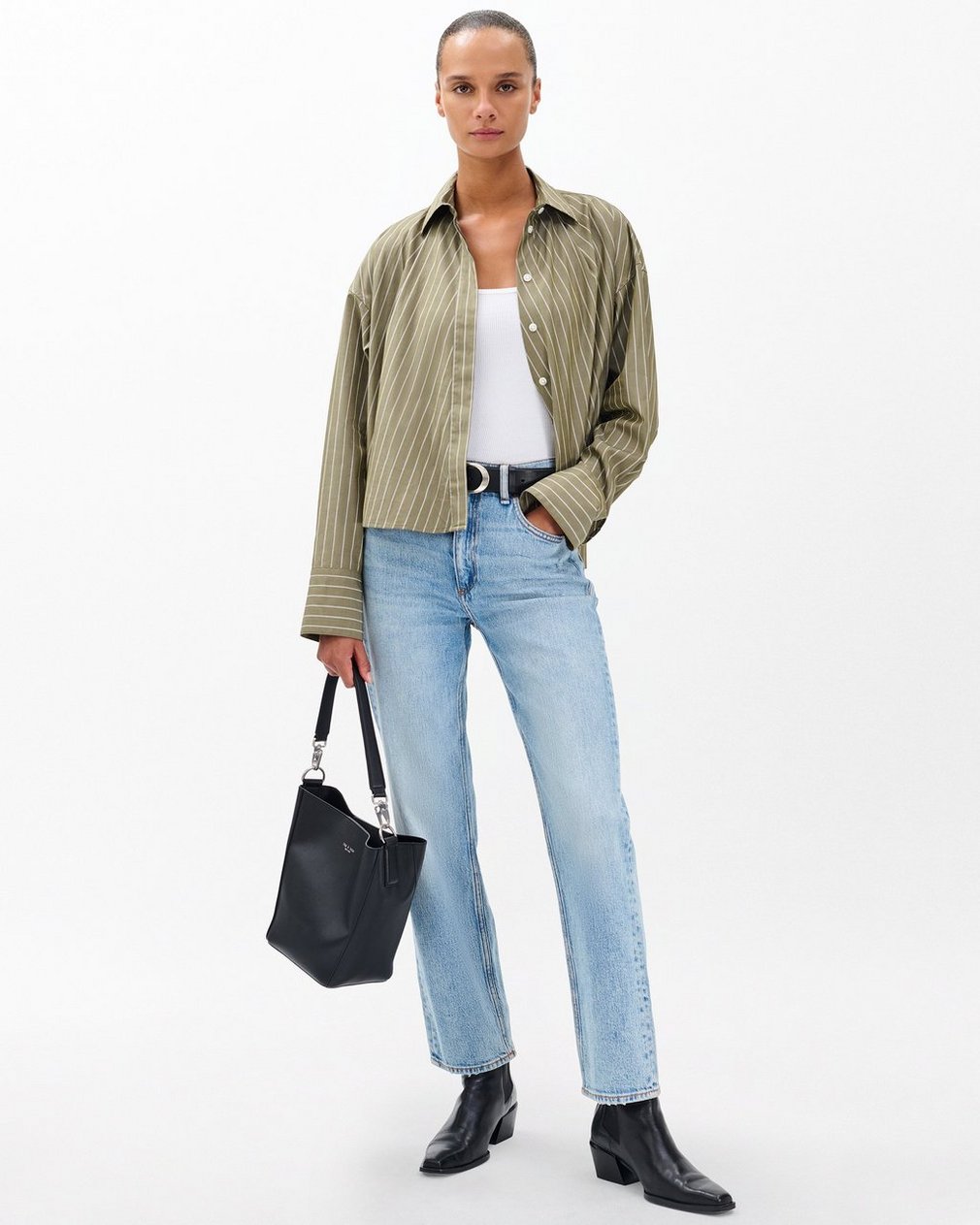 Martha Striped Poplin Shirt Green Stripe - Image 3