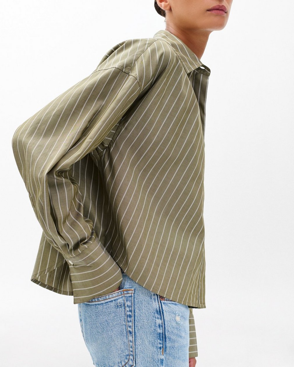 Martha Striped Poplin Shirt Green Stripe - Image 4
