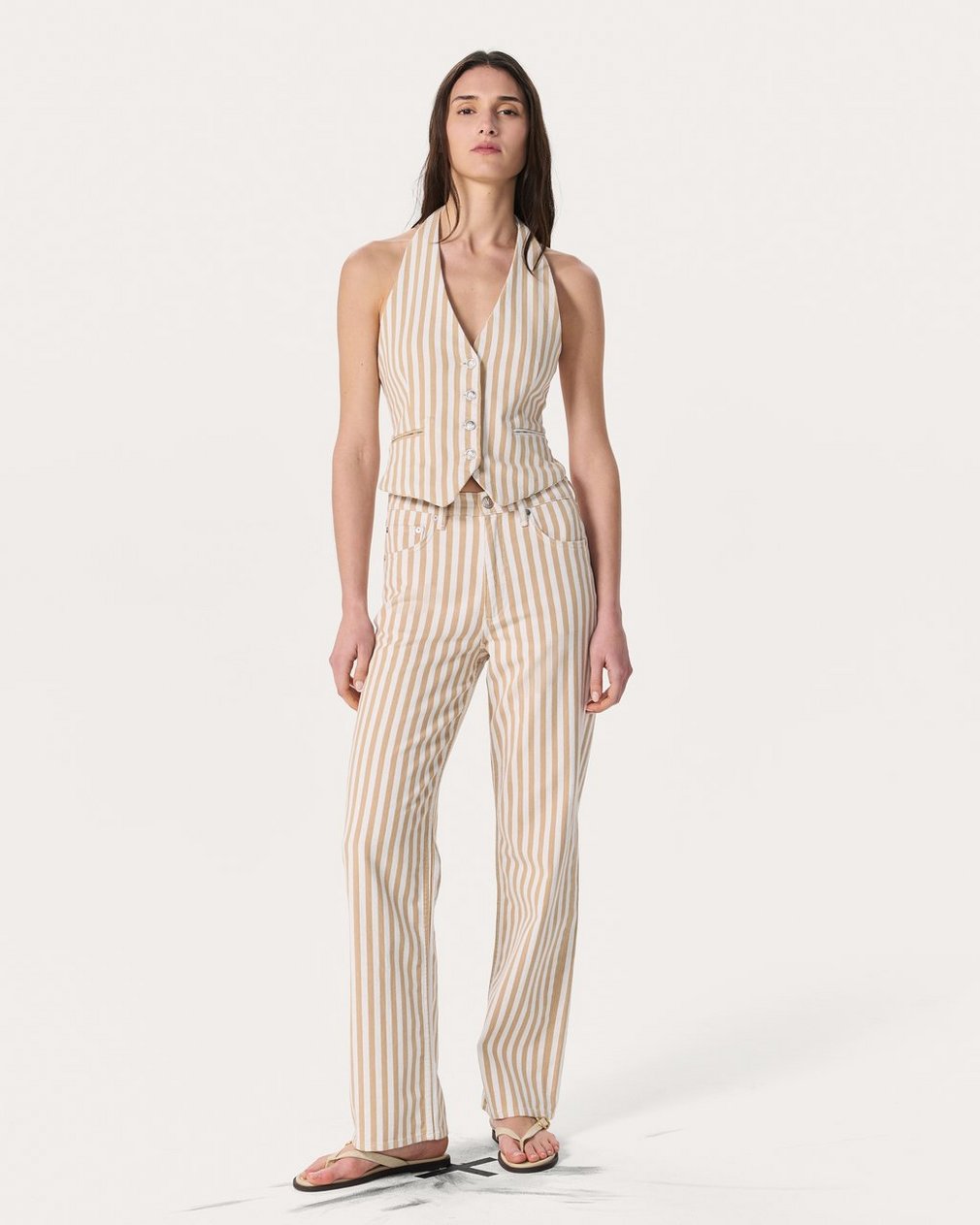 Ethel Striped Denim Vest Tan Stripe - Image 3