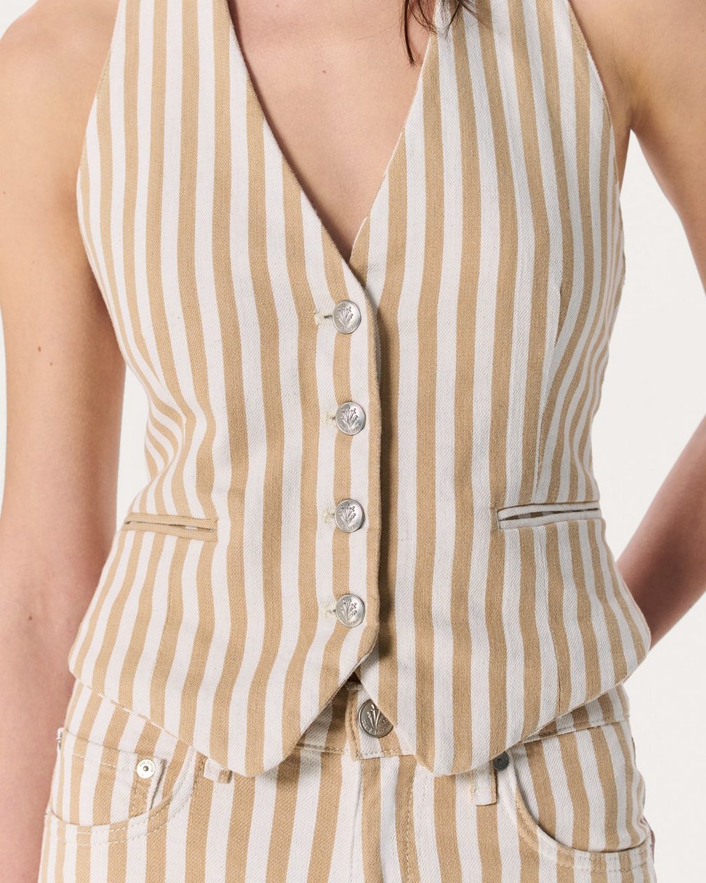 Ethel Striped Denim Vest Tan Stripe - Image 4