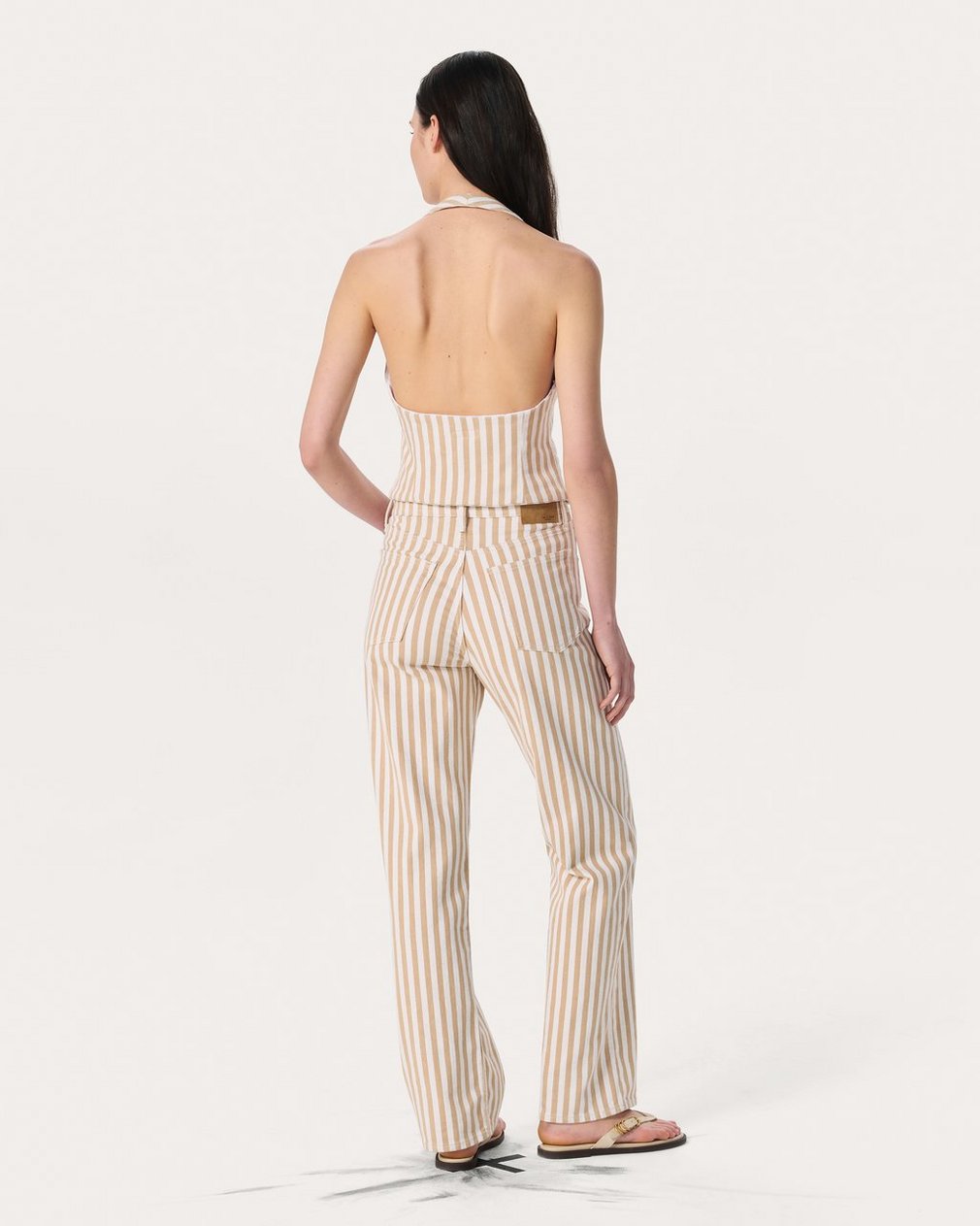 Ethel Striped Denim Vest Tan Stripe - Image 6