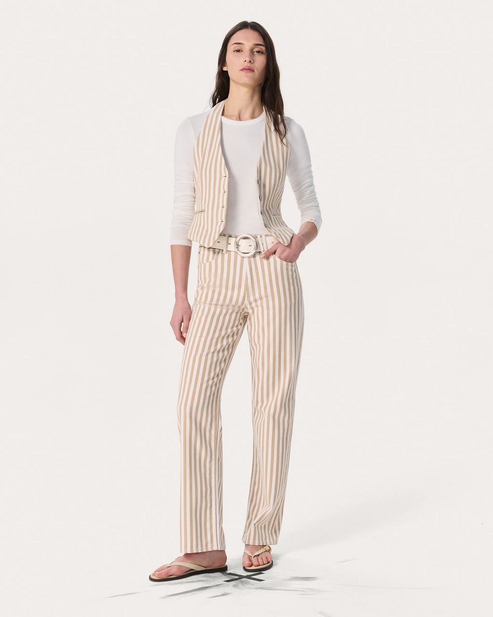 Ethel Striped Denim Vest Tan Stripe - Image 7