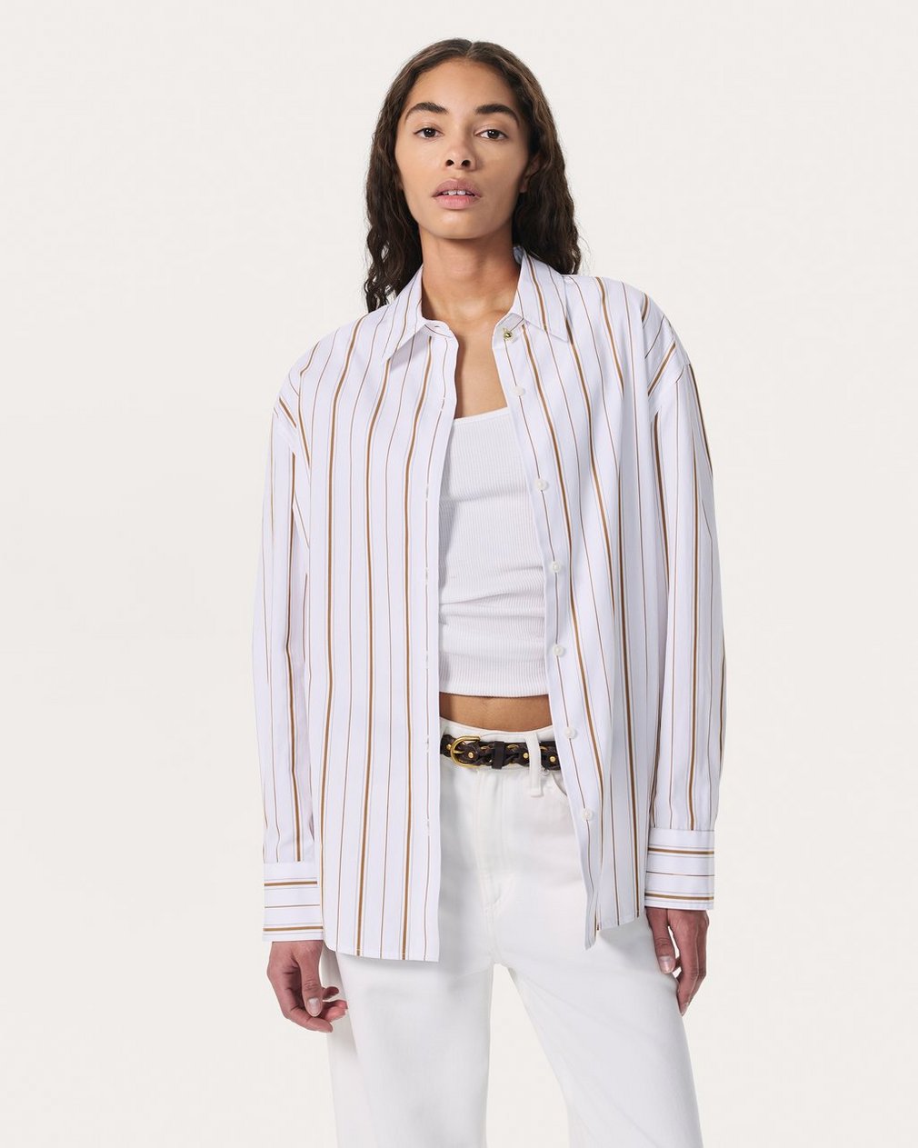 Jessica Striped Poplin Shirt Brown Stripe