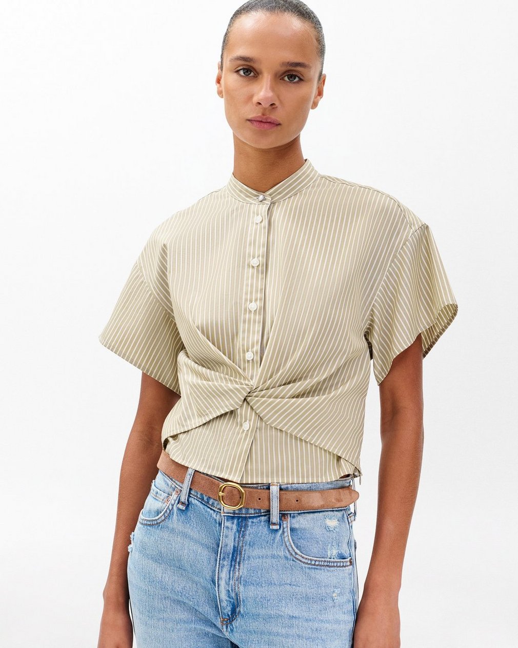Gretchen Striped Poplin Shirt Beige Stripe