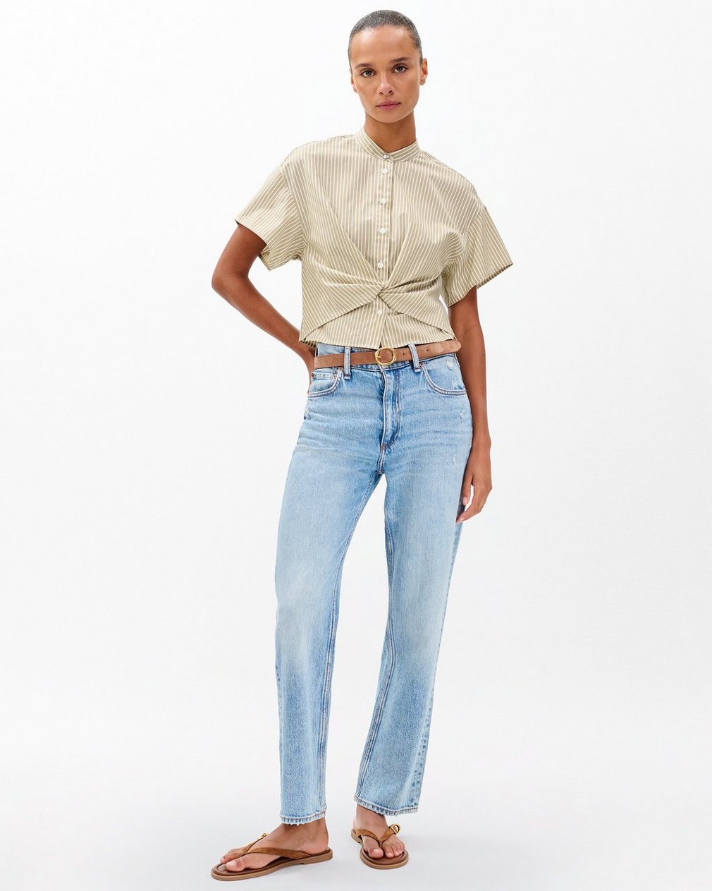 Gretchen Striped Poplin Shirt Beige Stripe - Image 3