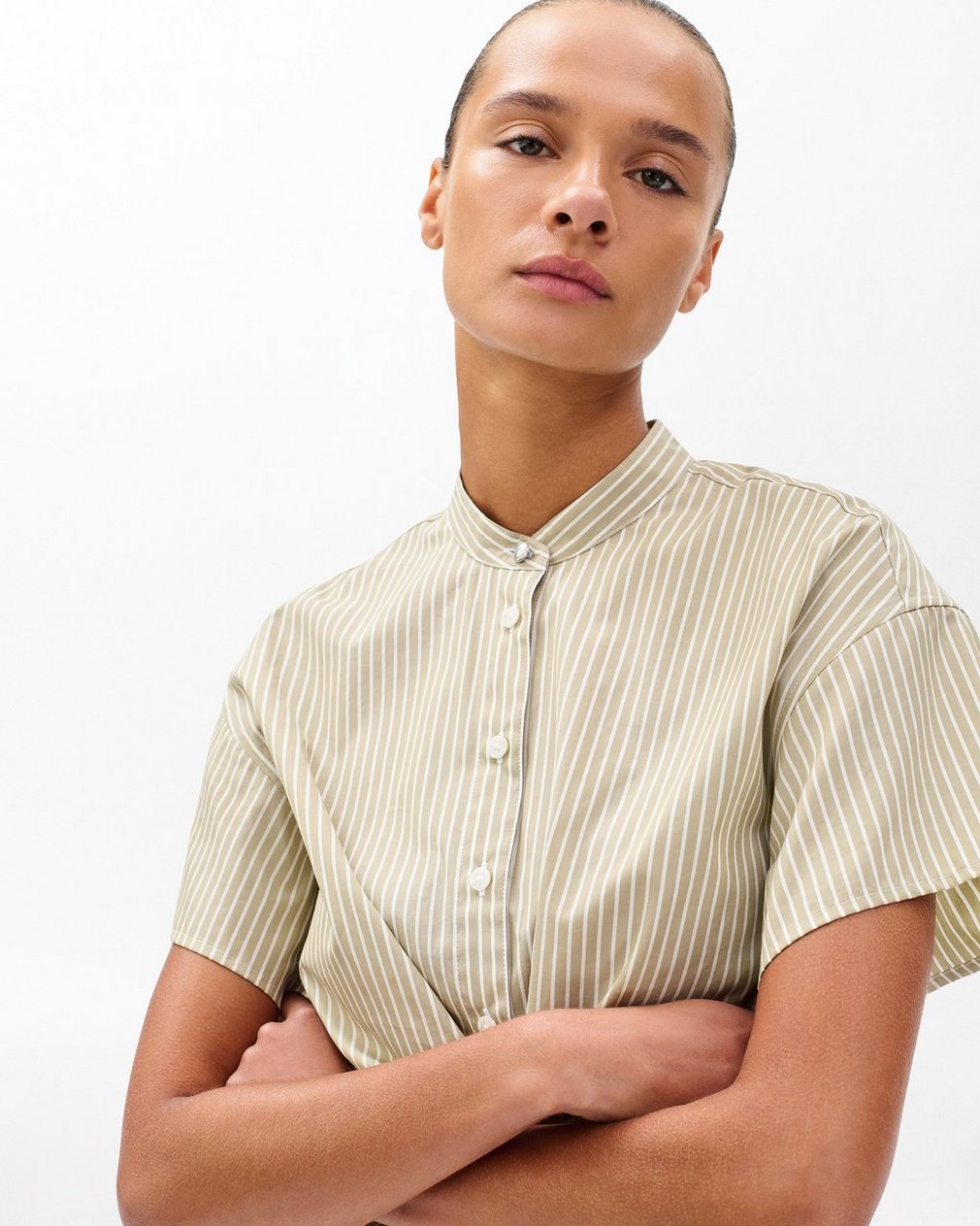 Gretchen Striped Poplin Shirt Beige Stripe - Image 4
